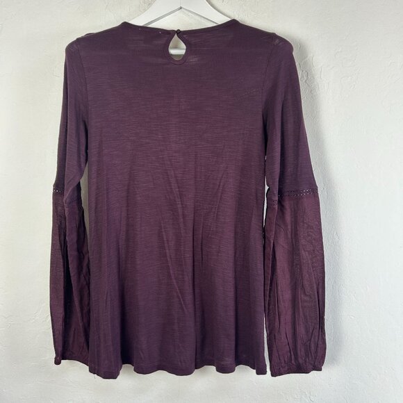 Sundance Pintuck Boho Tunic Medium Long Sleeves Keyhole Lightweight Plum Purple - Picture 2 of 6